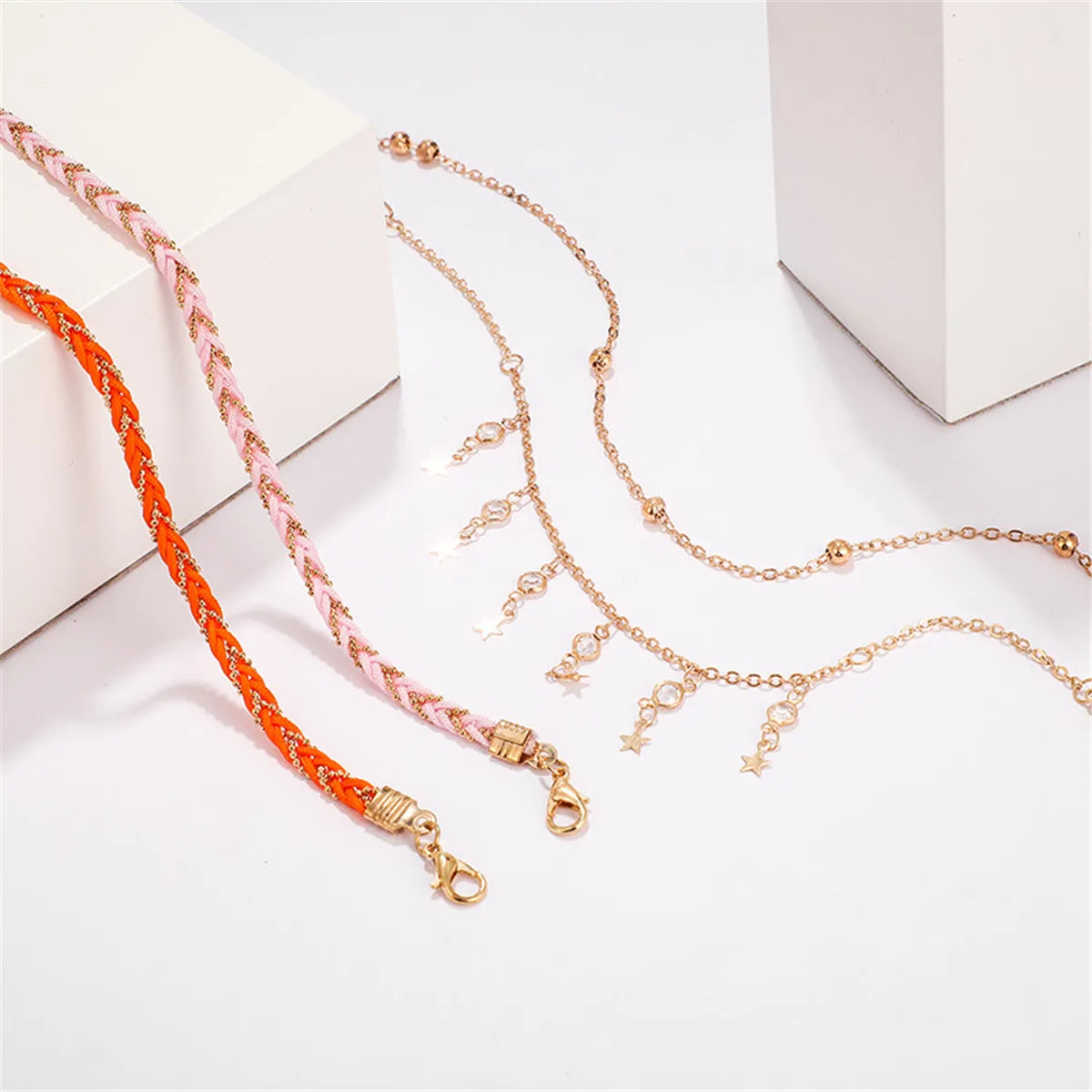 Cubic Zirconia & Orange Star Anklet Set