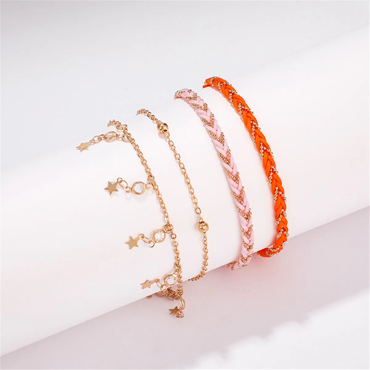 Cubic Zirconia & Orange Star Anklet Set