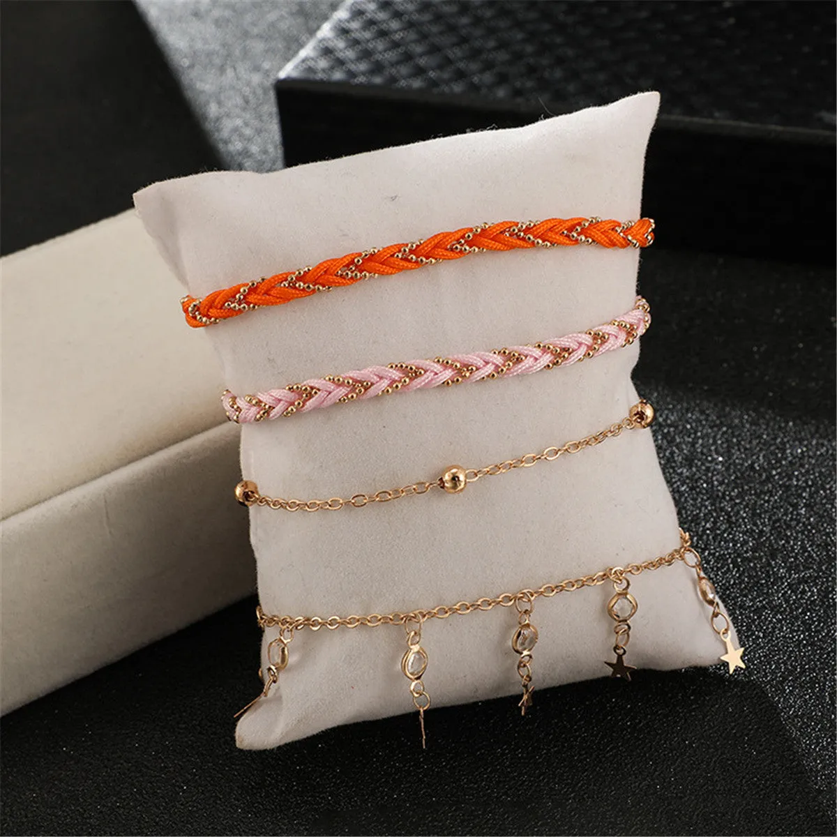 Cubic Zirconia & Orange Star Anklet Set