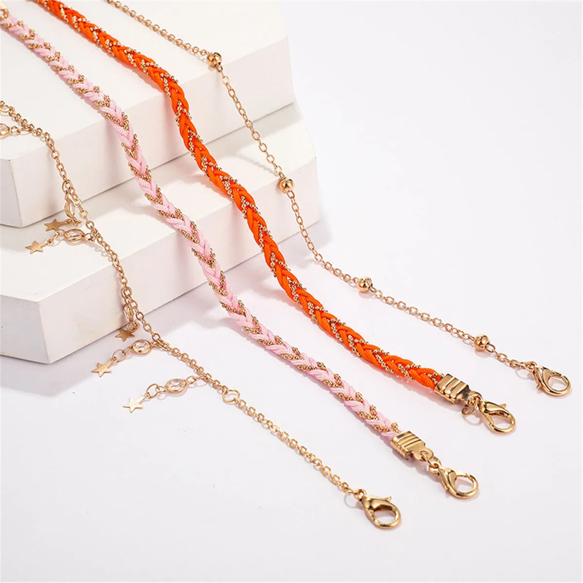 Cubic Zirconia & Orange Star Anklet Set