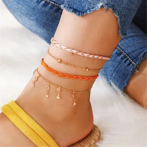 Cubic Zirconia & Orange Star Anklet Set