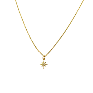 Cubic Zirconia Center Eight Point Star 14K Gold Necklace