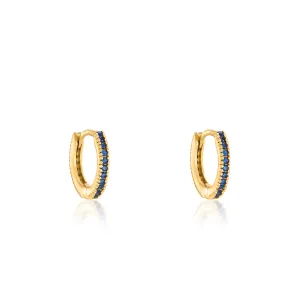 Cubic Zirconia Hoop Earrings - Gold Navy Blue - Small