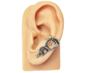 Custom Gemstone and Sterling Silver Steampunk Ear Cuff; "Woven Tail" Model