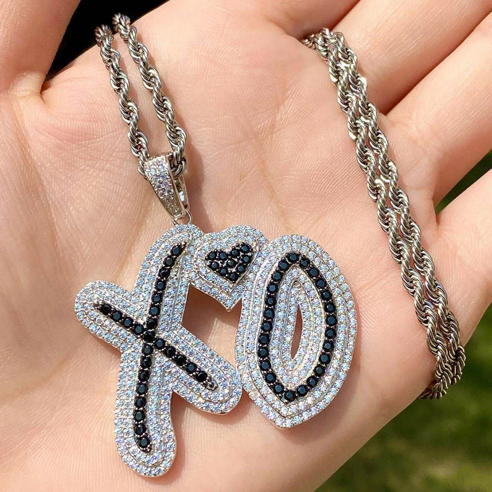 Custom Hip Hop Pendant 18k Gold Punk Jewelry Paved Cz Lab Diamond Xo Heart Pendant Necklace