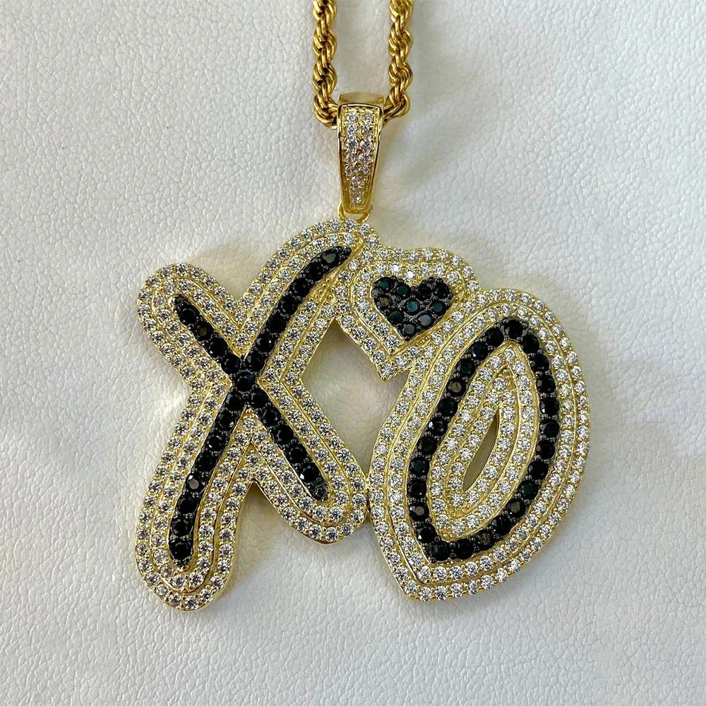 Custom Hip Hop Pendant 18k Gold Punk Jewelry Paved Cz Lab Diamond Xo Heart Pendant Necklace