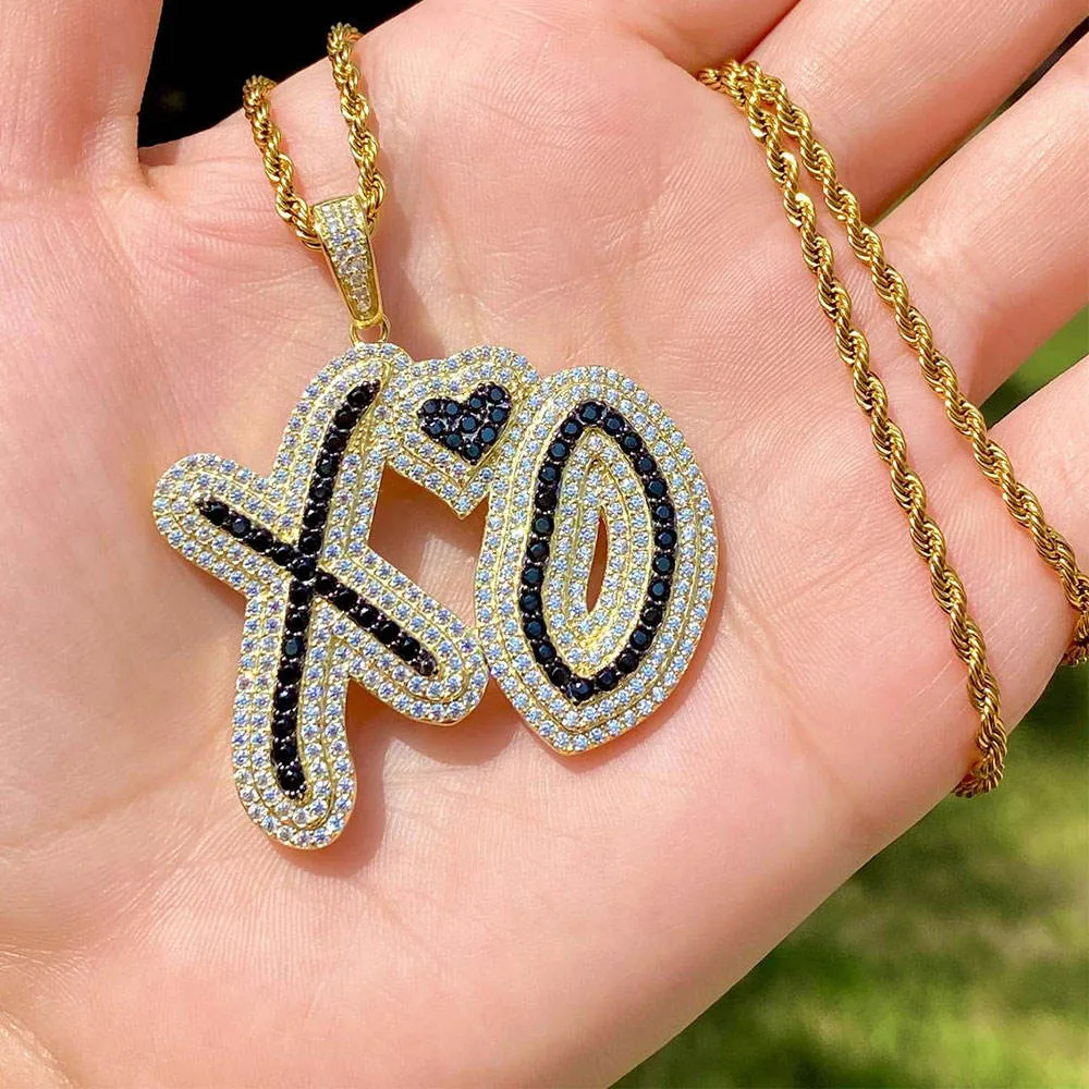 Custom Hip Hop Pendant 18k Gold Punk Jewelry Paved Cz Lab Diamond Xo Heart Pendant Necklace