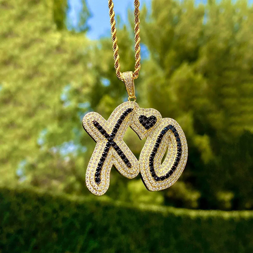 Custom Hip Hop Pendant 18k Gold Punk Jewelry Paved Cz Lab Diamond Xo Heart Pendant Necklace