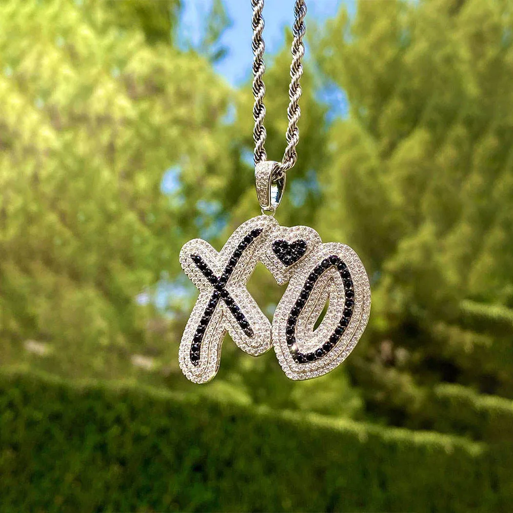 Custom Hip Hop Pendant 18k Gold Punk Jewelry Paved Cz Lab Diamond Xo Heart Pendant Necklace