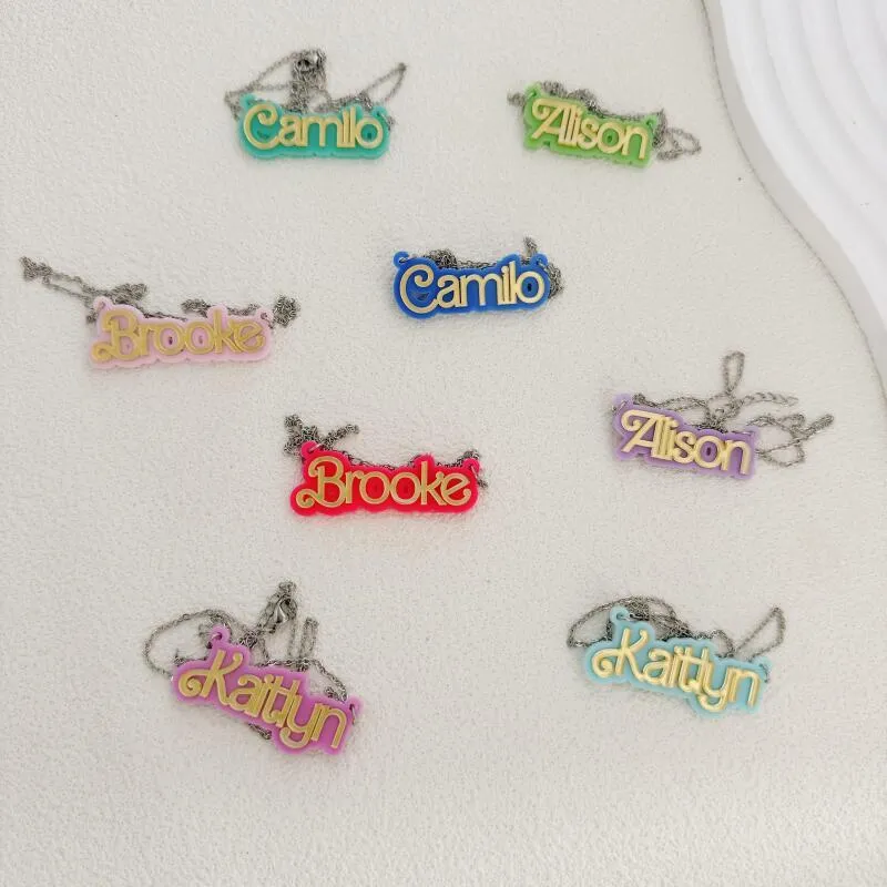 Custom Macaron Pendant Acrylic Name Necklace for Women