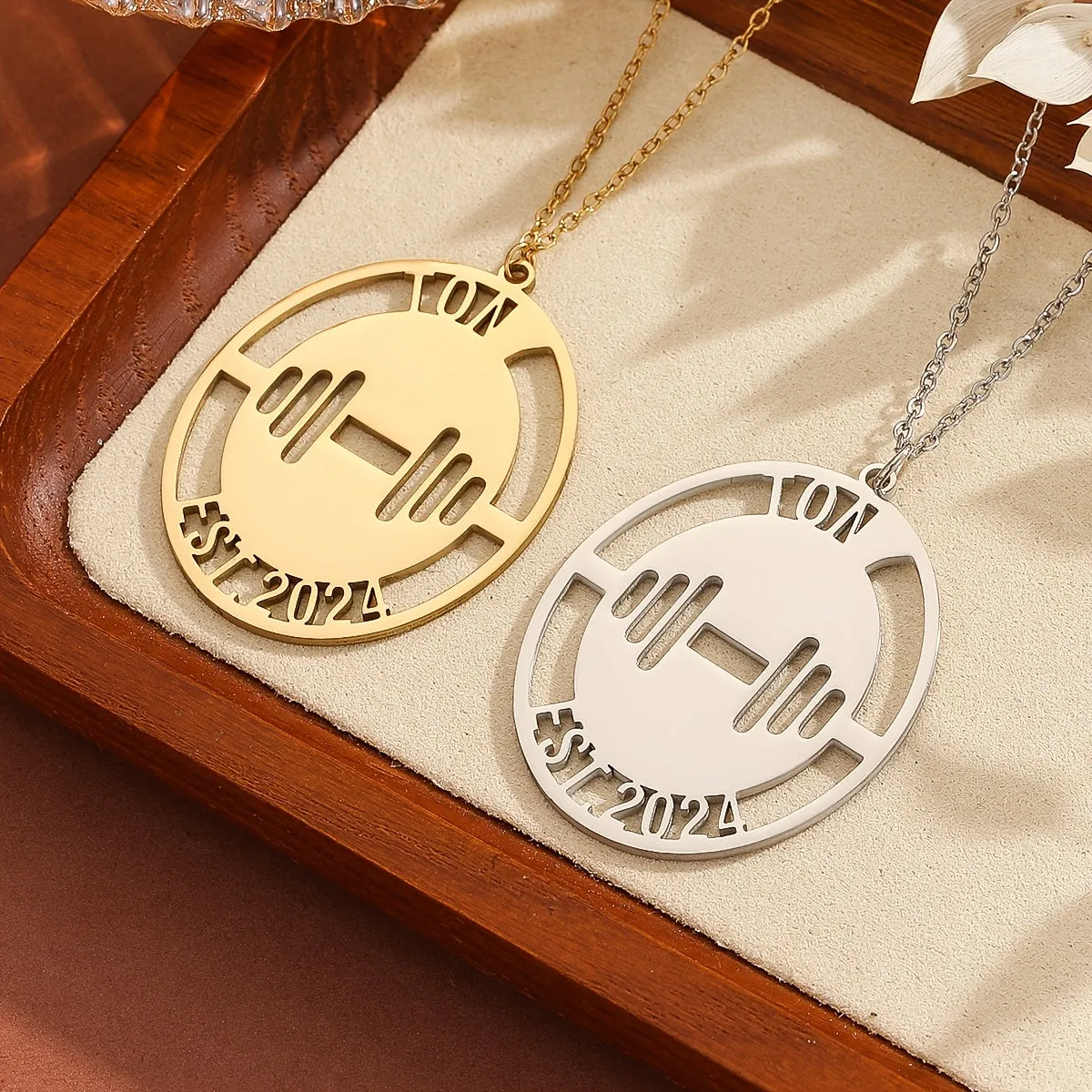Custom Name Number Necklace Dumbbell Shape Pendant