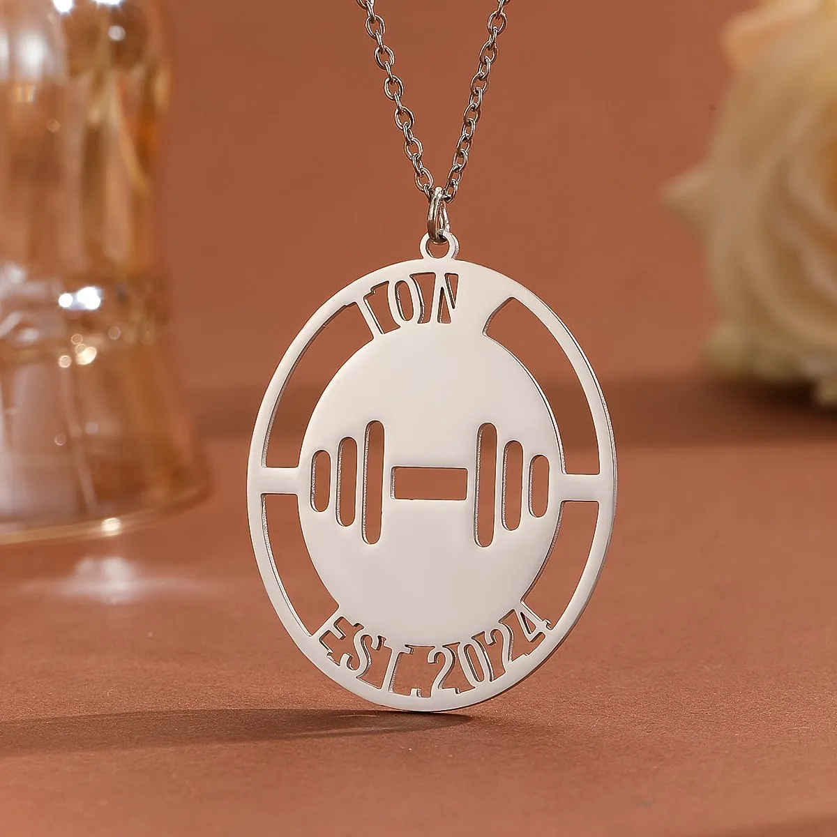Custom Name Number Necklace Dumbbell Shape Pendant