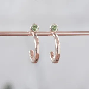Custom Peridot Birthstone Hoop Earrings | 14K Rose Gold