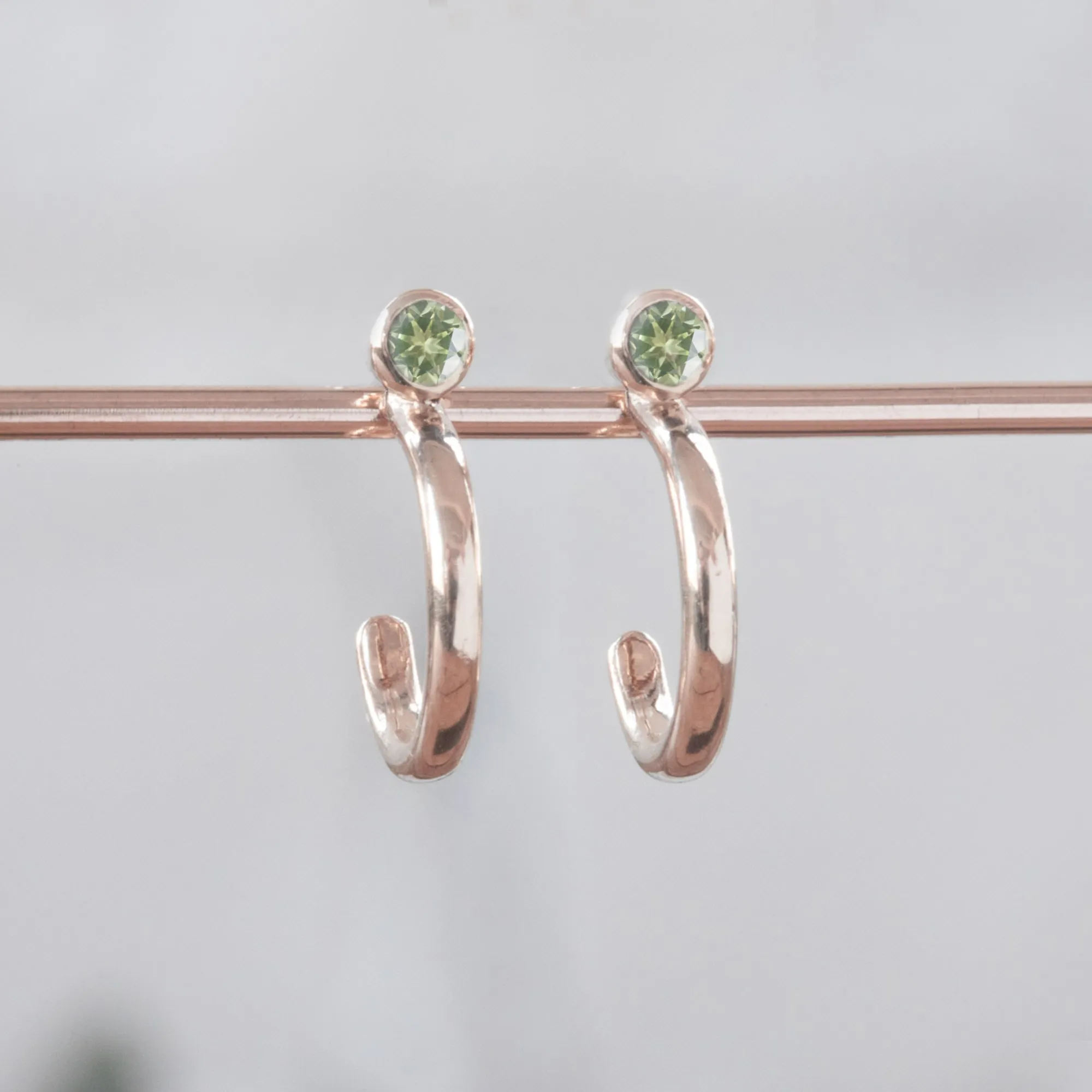 Custom Peridot Birthstone Hoop Earrings | 14K Rose Gold
