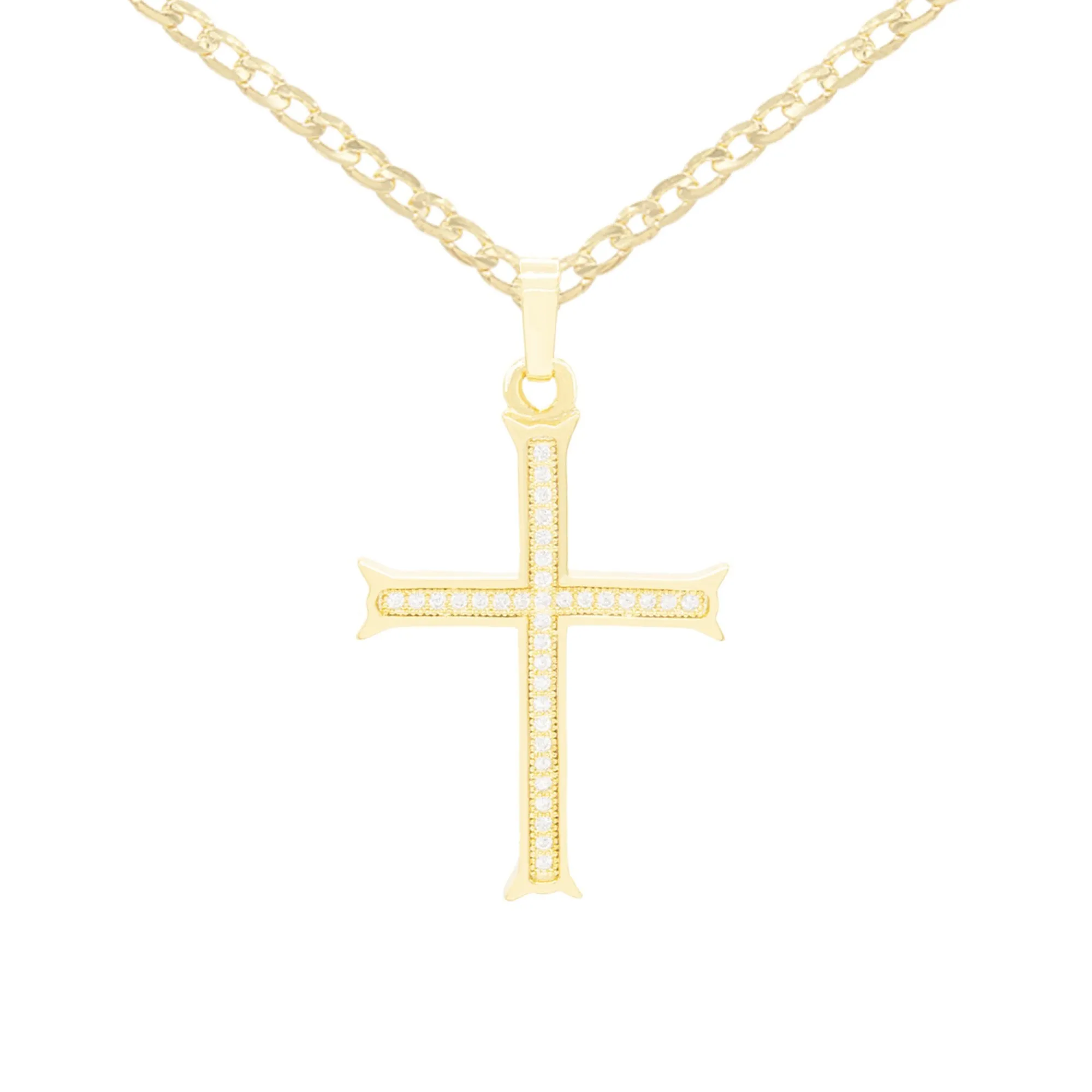 CZ Cross Cubic Zirconia Pendant With Necklace Set 14K Gold Filled