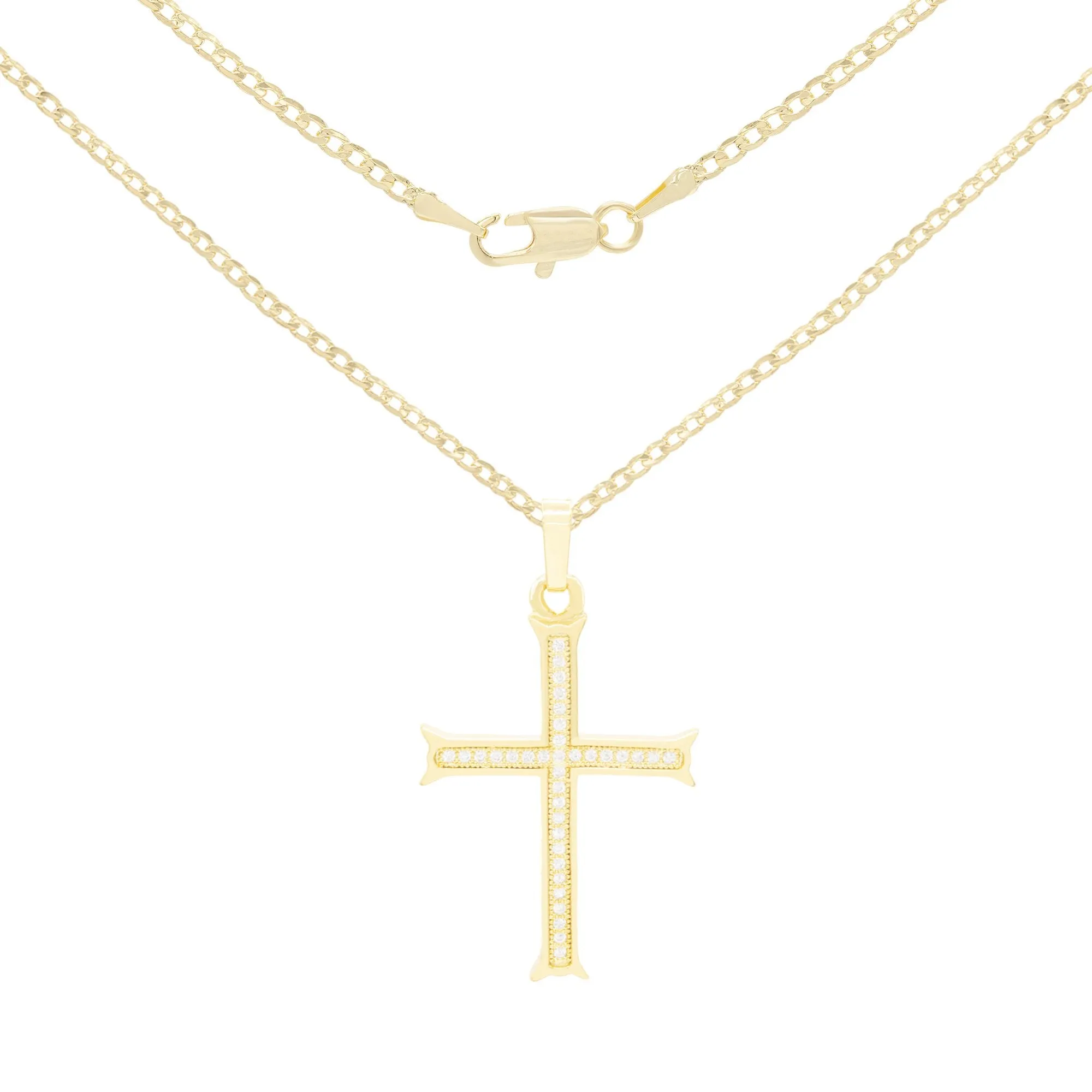 CZ Cross Cubic Zirconia Pendant With Necklace Set 14K Gold Filled
