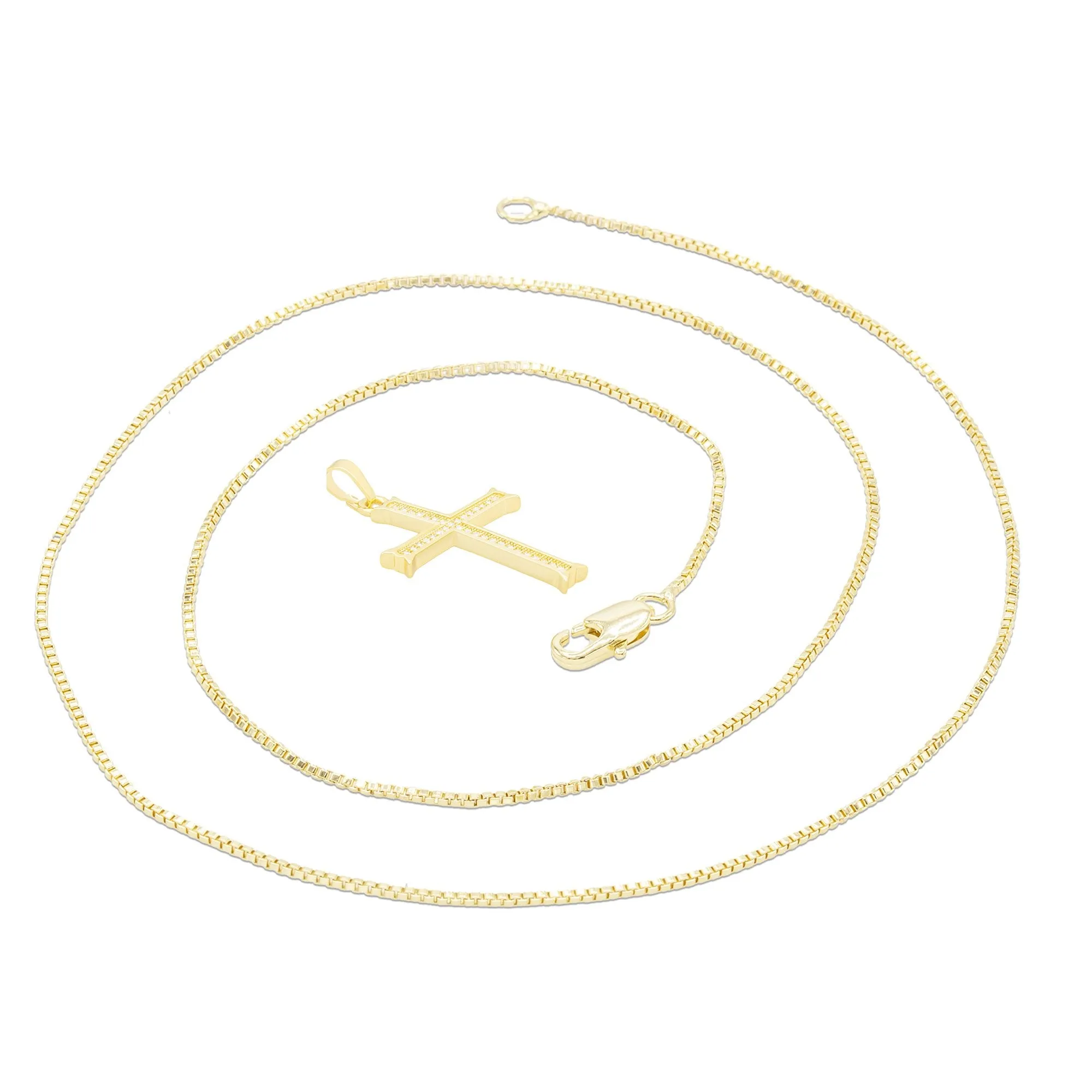 CZ Cross Cubic Zirconia Pendant With Necklace Set 14K Gold Filled