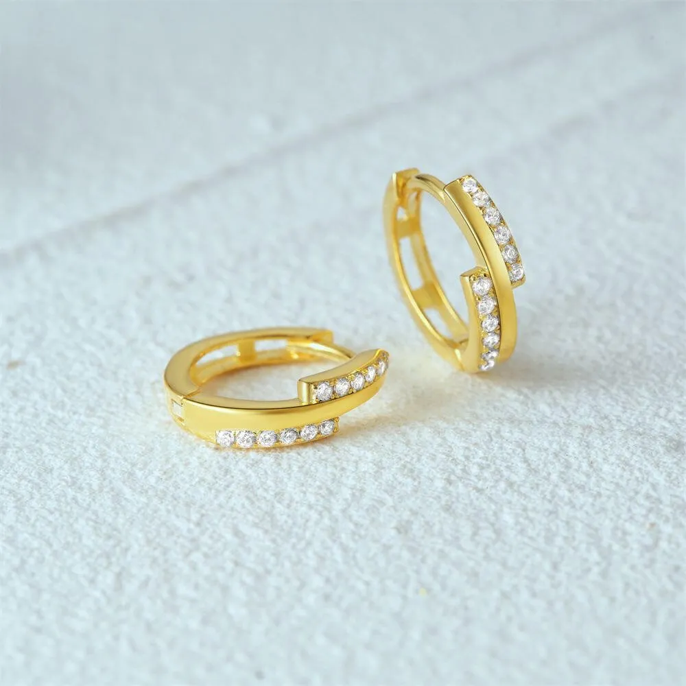 CZ Diamond Irregular Eternity Huggie Earrings