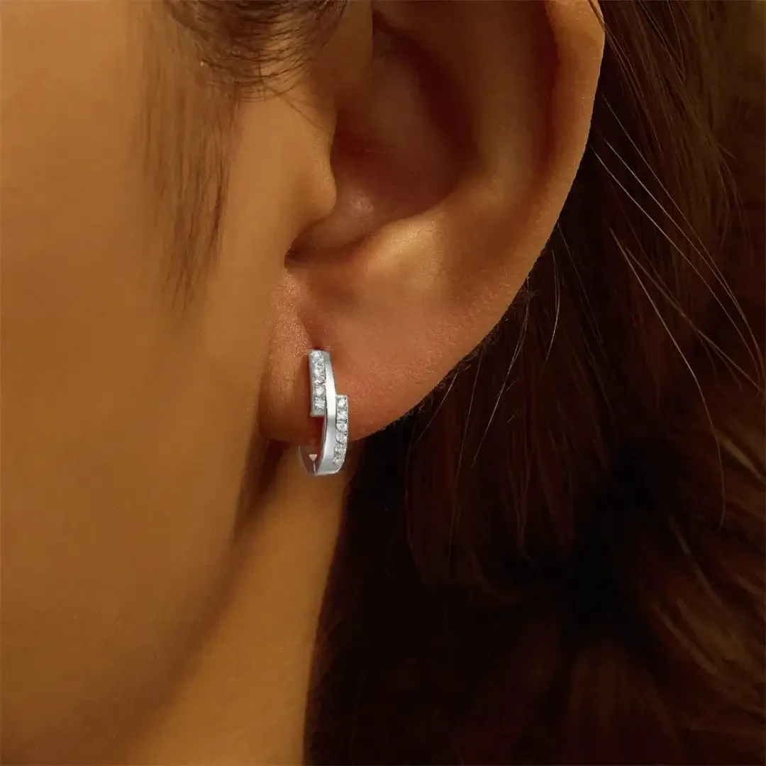 CZ Diamond Irregular Eternity Huggie Earrings