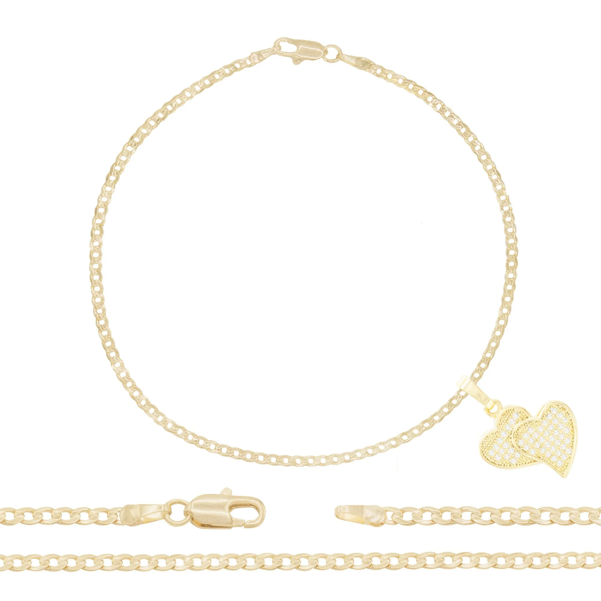 CZ Heart Charm 14K Gold Filled Anklet 10" Women Jewelry