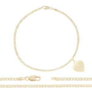 CZ Heart Charm 14K Gold Filled Anklet 10" Women Jewelry