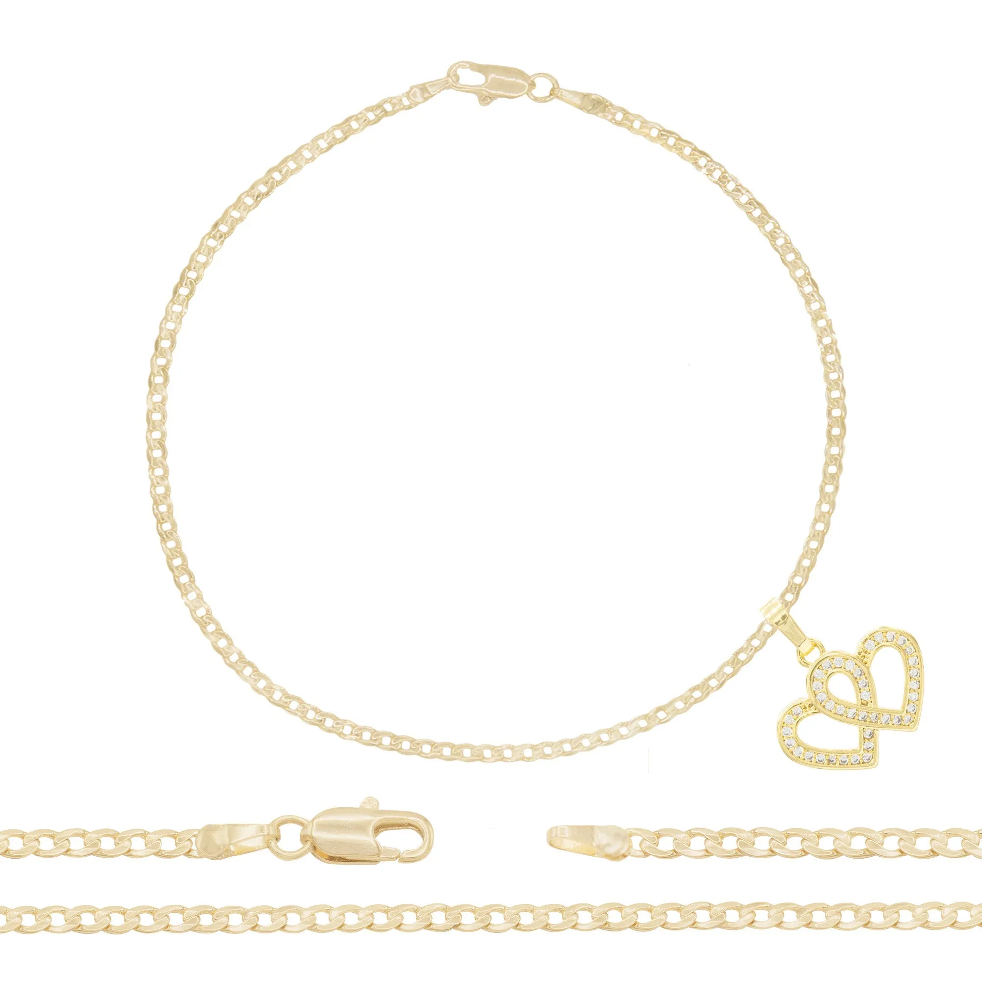CZ Heart Charm 14K Gold Filled Anklet 10" Women Jewelry