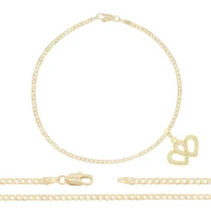 CZ Heart Charm 14K Gold Filled Anklet 10" Women Jewelry