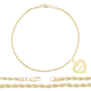 CZ Heart Charm 14K Gold Filled Rope Anklet 10" Chain Women Jewelry