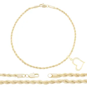 CZ Heart Charm 14K Gold Filled Rope Anklet 10" Chain Women Jewelry