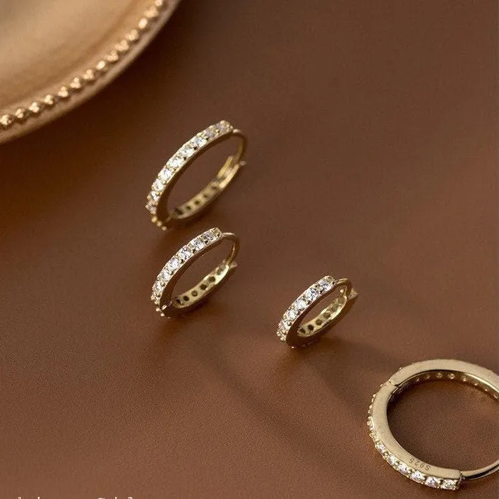 CZ Paved diamonds Huggies Hoop Earrings-SH002