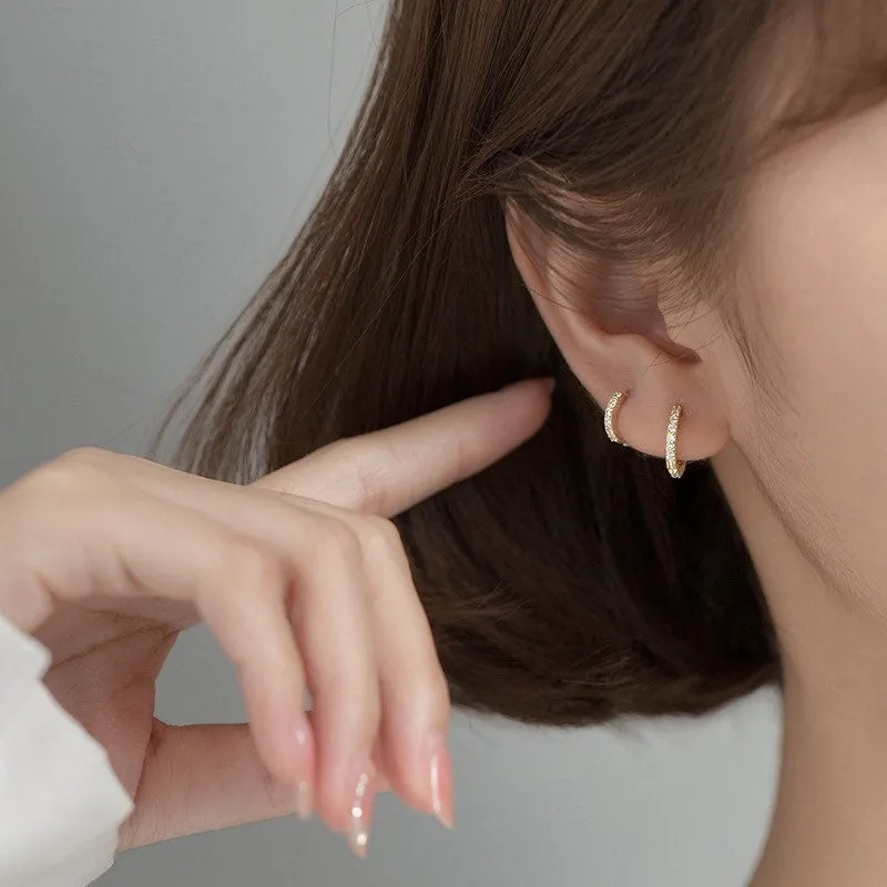 CZ Paved diamonds Huggies Hoop Earrings-SH002