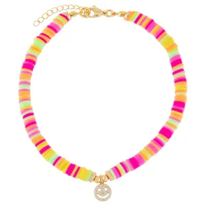 CZ Smiley Face Neon Bead Anklet