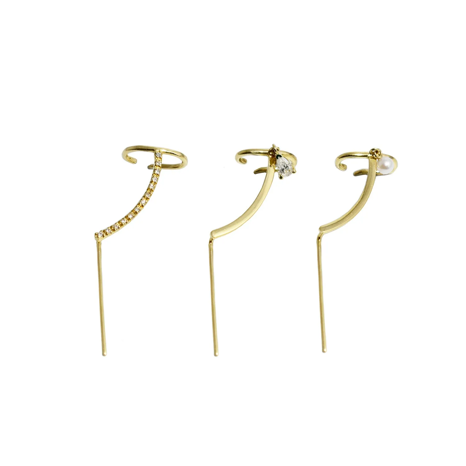 Daina Cuff Needle Gold Earring