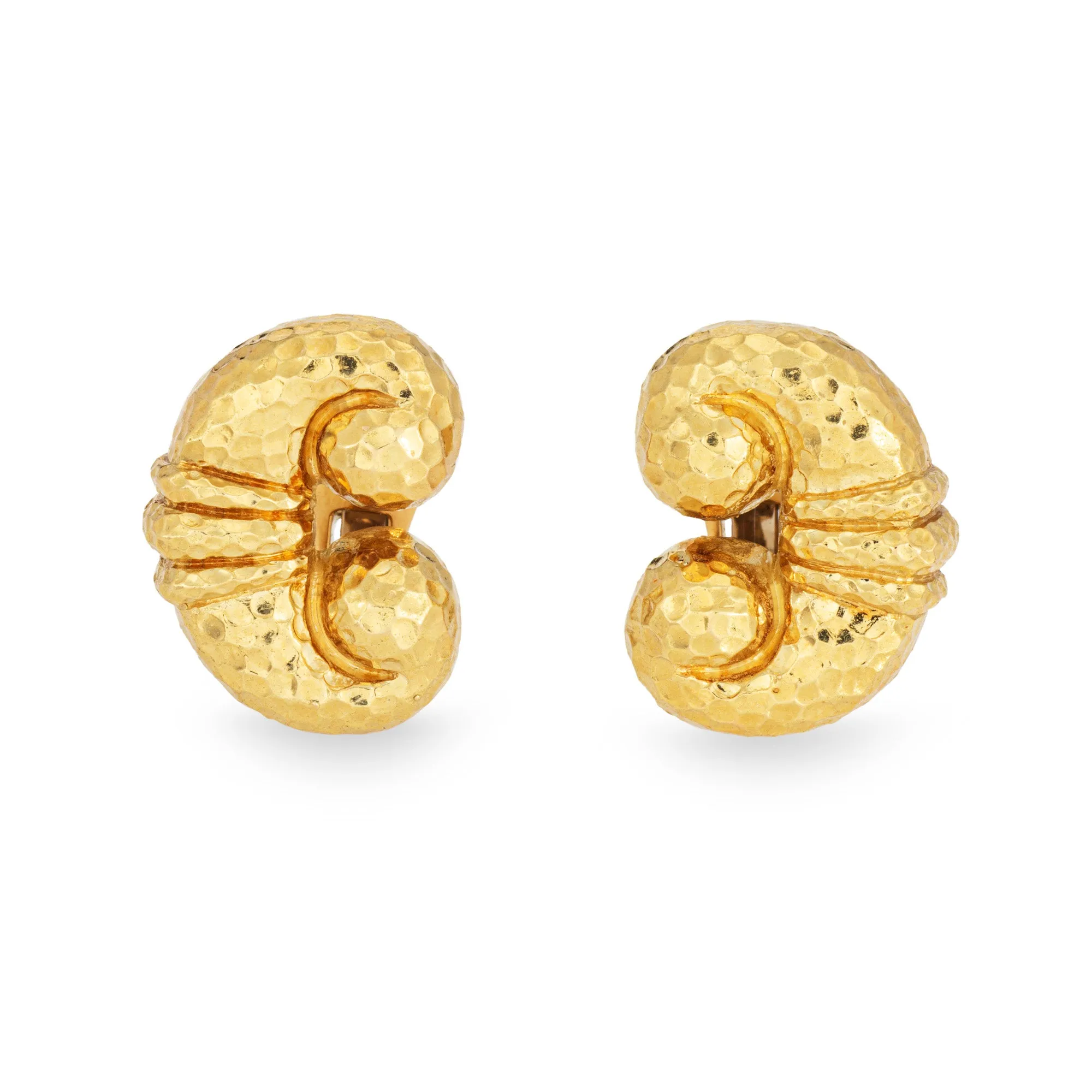 David Webb Earrings Vintage 18k Yellow Gold Scrolled Hammered Signed Jewelry