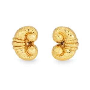 David Webb Earrings Vintage 18k Yellow Gold Scrolled Hammered Signed Jewelry