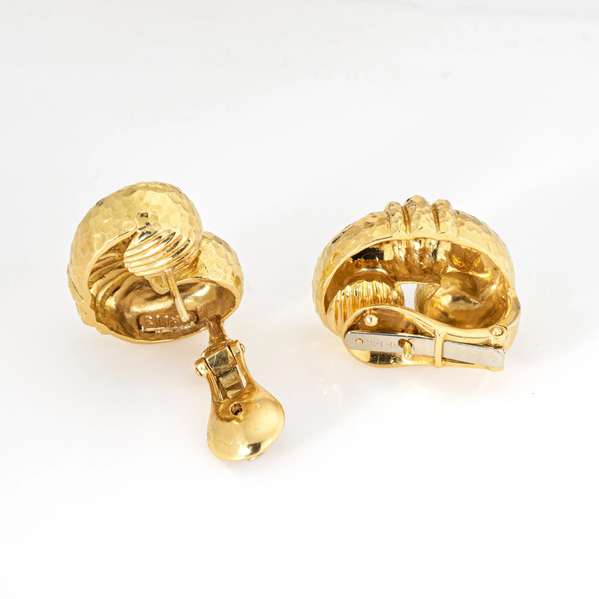 David Webb Earrings Vintage 18k Yellow Gold Scrolled Hammered Signed Jewelry