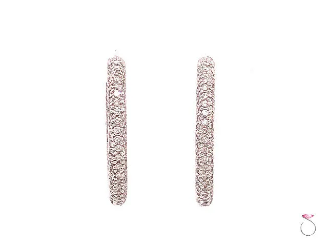 Designer Diamond Pave' 18K Hoop Earrings, 1.50 Carat
