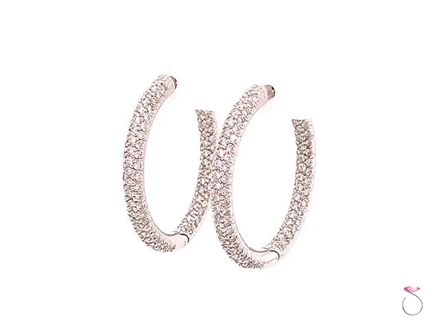 Designer Diamond Pave' 18K Hoop Earrings, 1.50 Carat