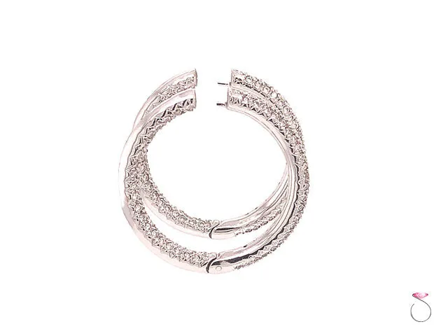 Designer Diamond Pave' 18K Hoop Earrings, 1.50 Carat