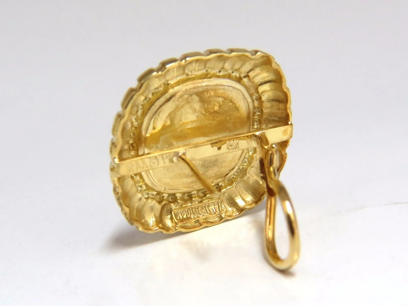 Designer Raafty Angel & Harp Gold Clip earrings 14kt Omega