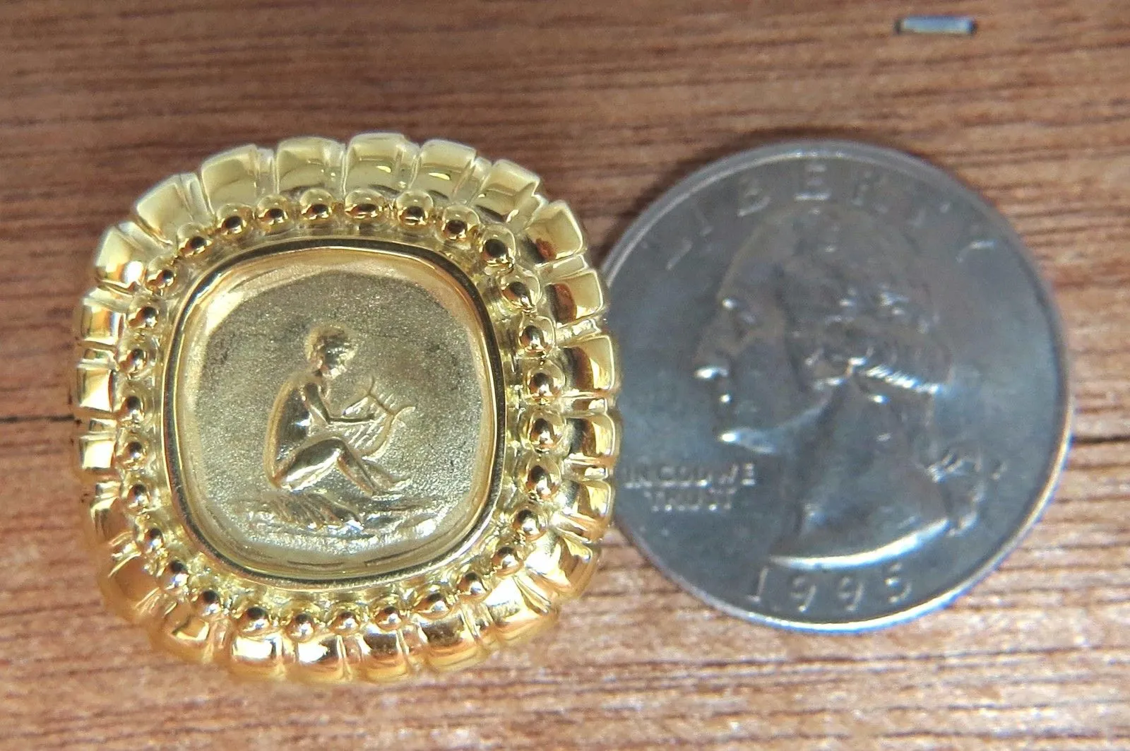 Designer Raafty Angel & Harp Gold Clip earrings 14kt Omega