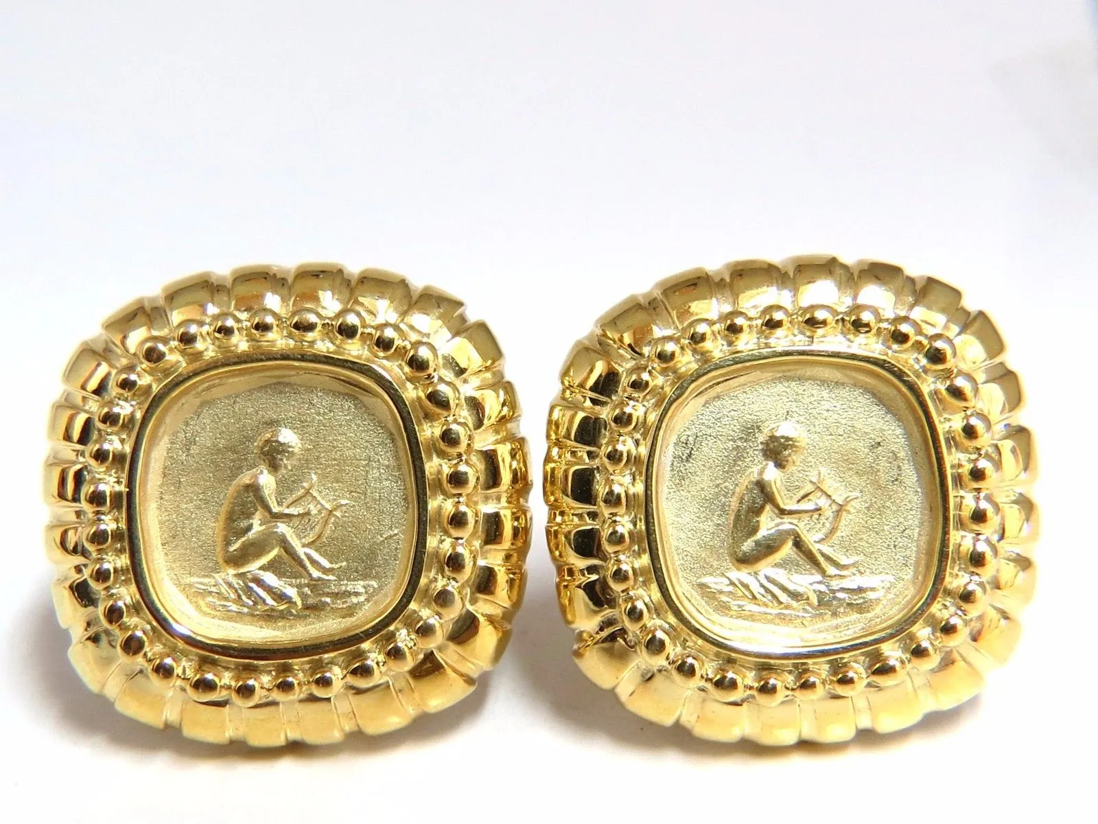 Designer Raafty Angel & Harp Gold Clip earrings 14kt Omega