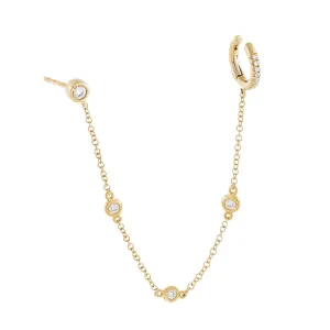 Diamond Bezel Chain Stud X Ear Cuff 14K