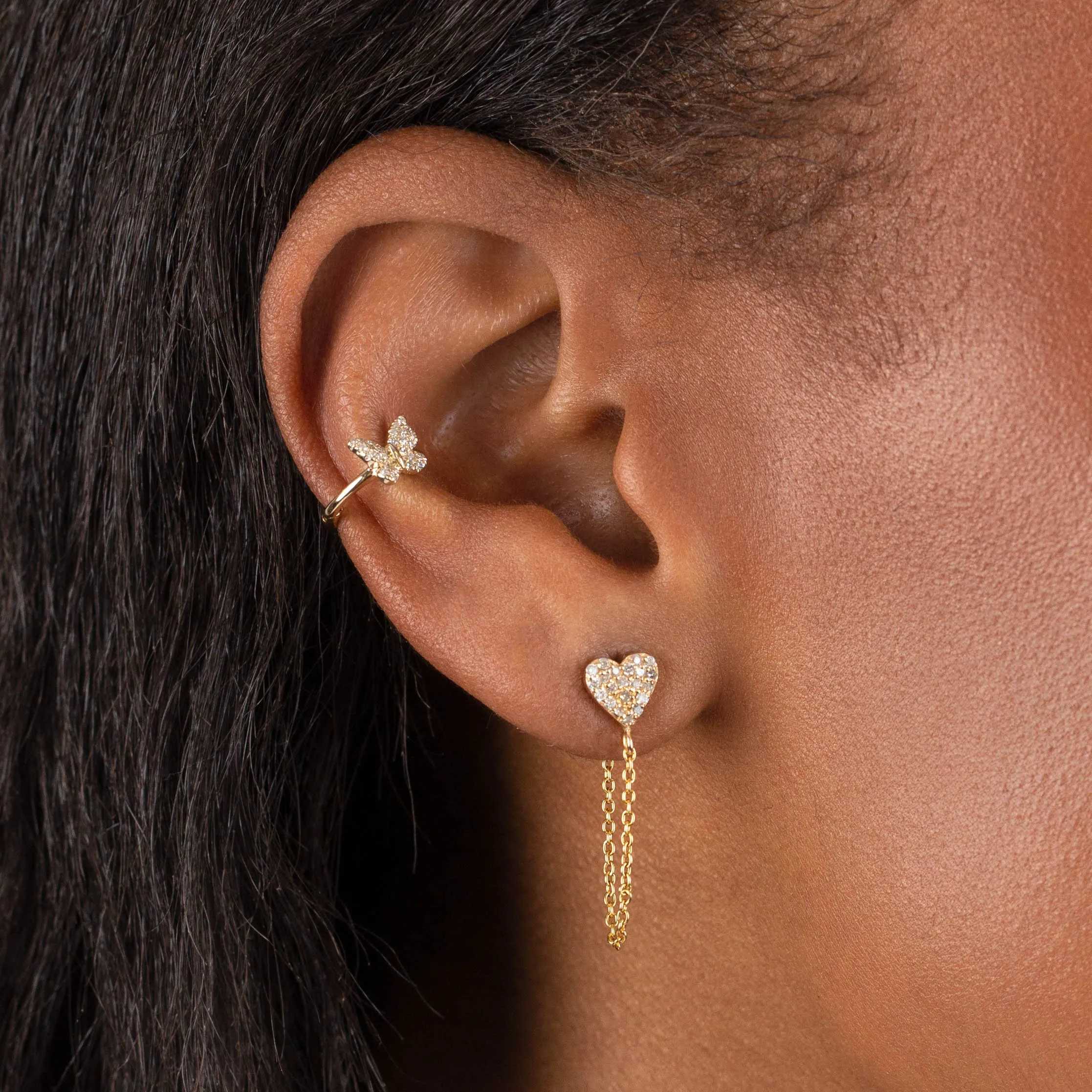 Diamond Butterfly Ear Cuff 14K