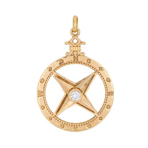 Diamond Compass Pendant 18k Yellow Gold Estate Fine Jewelry Points Move