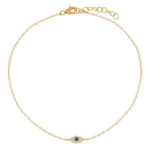 Diamond Evil Eye Anklet 14K