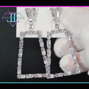 Diamond Hoop Earrings | Hoop Earrings | Womens Baguette Diamond Earrings | Silver Hoop Earrings with Diamonds | Baguette Hoop Earrings