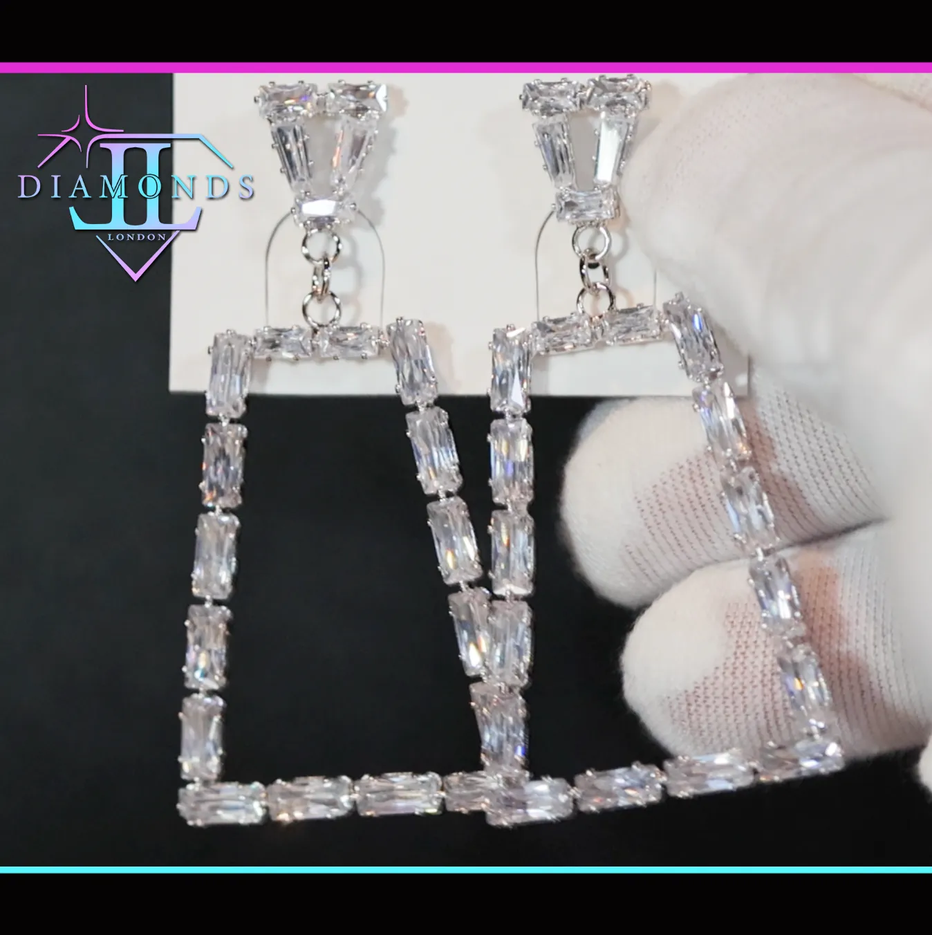 Diamond Hoop Earrings | Hoop Earrings | Womens Baguette Diamond Earrings | Silver Hoop Earrings with Diamonds | Baguette Hoop Earrings