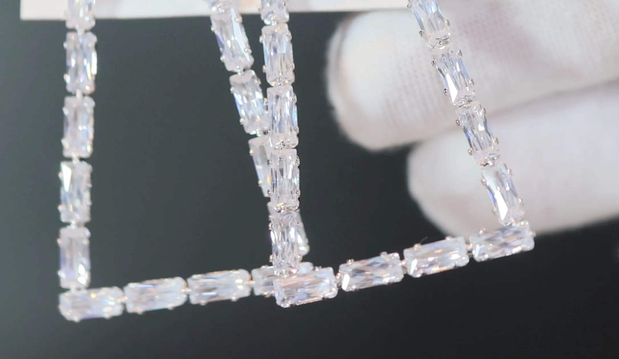 Diamond Hoop Earrings | Hoop Earrings | Womens Baguette Diamond Earrings | Silver Hoop Earrings with Diamonds | Baguette Hoop Earrings