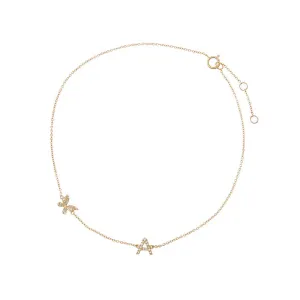 Diamond Pavé Butterfly Initial Anklet 14K